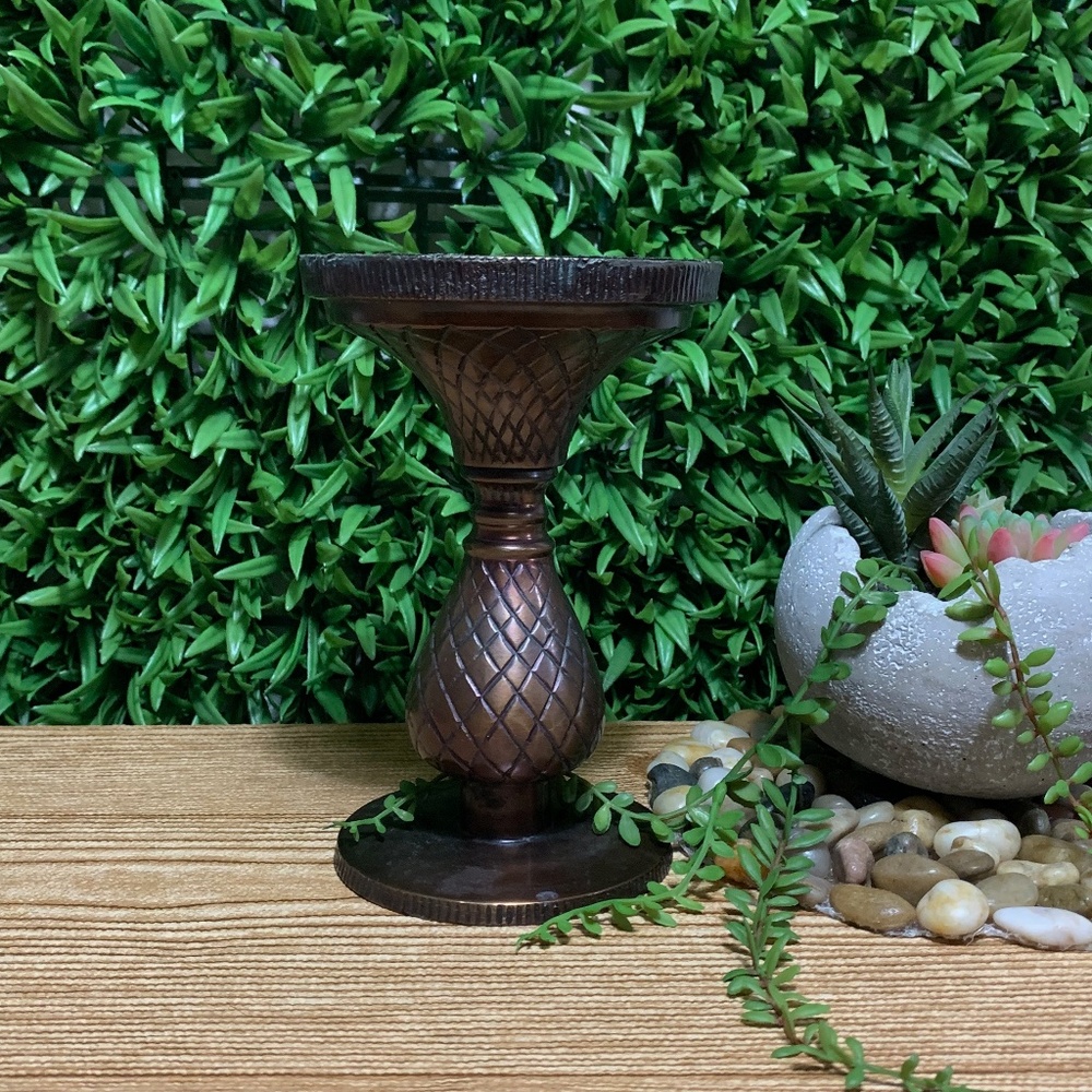 large ancient brass metal rustic candlestick